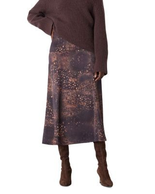 Whistles Spotted Animal Midi Satin Skirt