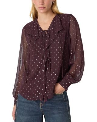 Whistles Metallic Dobby Frill Blouse