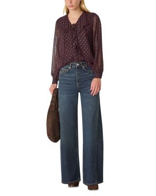 Whistles Metallic Dobby Frill Blouse