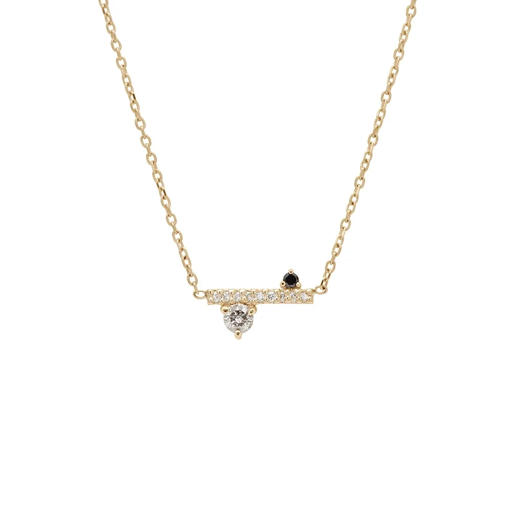 Diamond Dusted Meridian Necklace - Yellow Gold, Grey Diamond, & Black Diamond