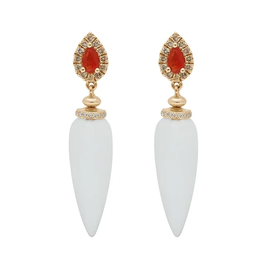 Luna Halo Pendulum Earrings - Yellow Gold, Quartz & Champagne Diamonds