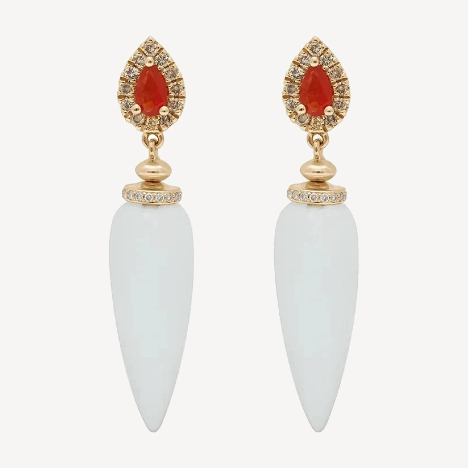 Luna Halo Pendulum Earrings - Yellow Gold, Quartz & Champagne Diamonds