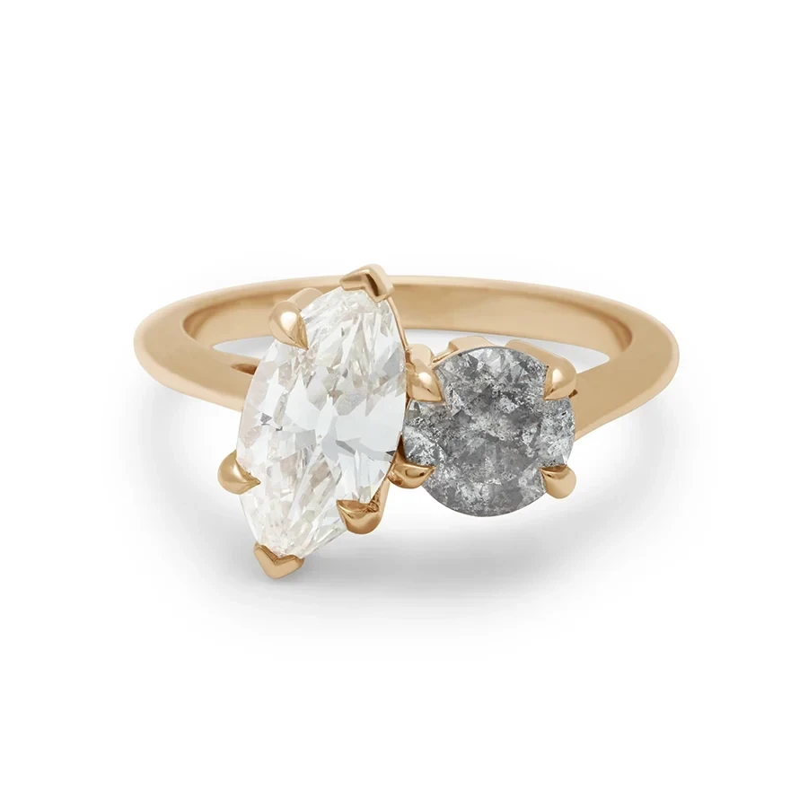 Toi Et Moi Ring - Yellow Gold, Grey & White Diamond (2.27ct)