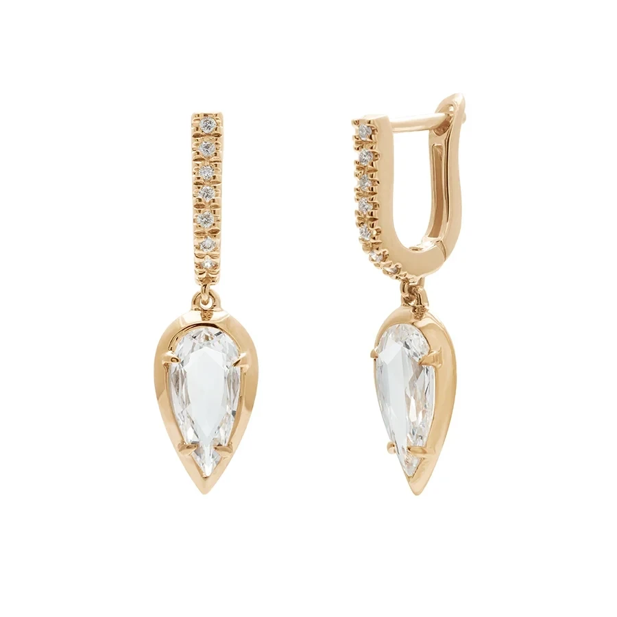 Attelage Pear Drop Earrings (Petit) - Yellow Gold & White Diamonds