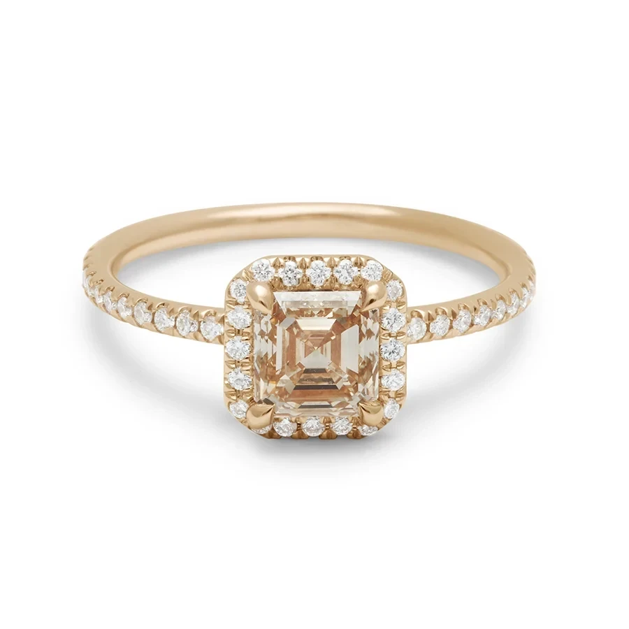 Eleonore Delicate Pave Ring with Halo - Yellow Gold & Champagne Diamond (1.02ct)