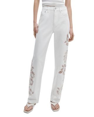 rag & bone Shea High Rise Straight Leg Jeans in White Floral