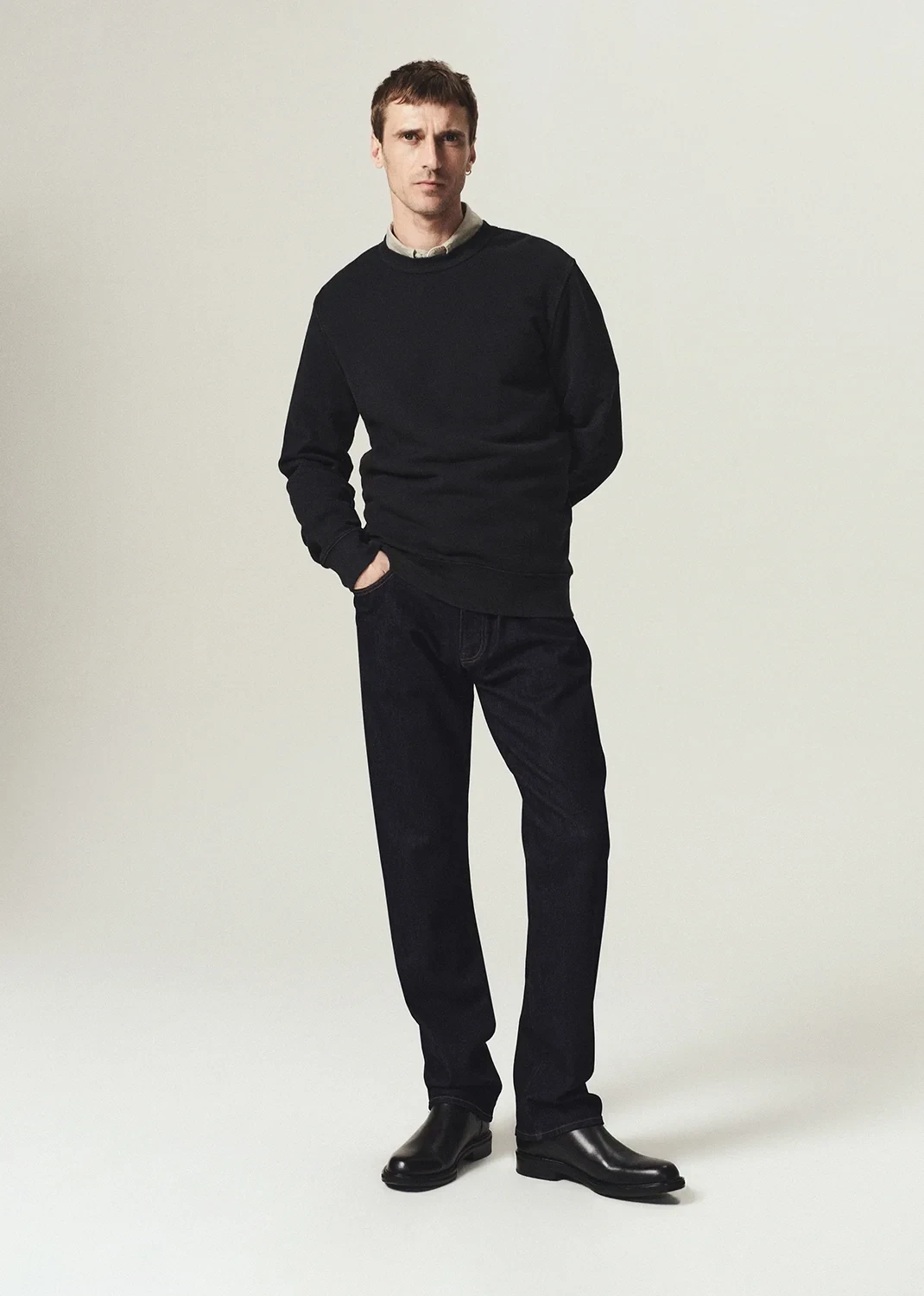 Elijah Straight Cotton Silk Denim in Inky Rinse