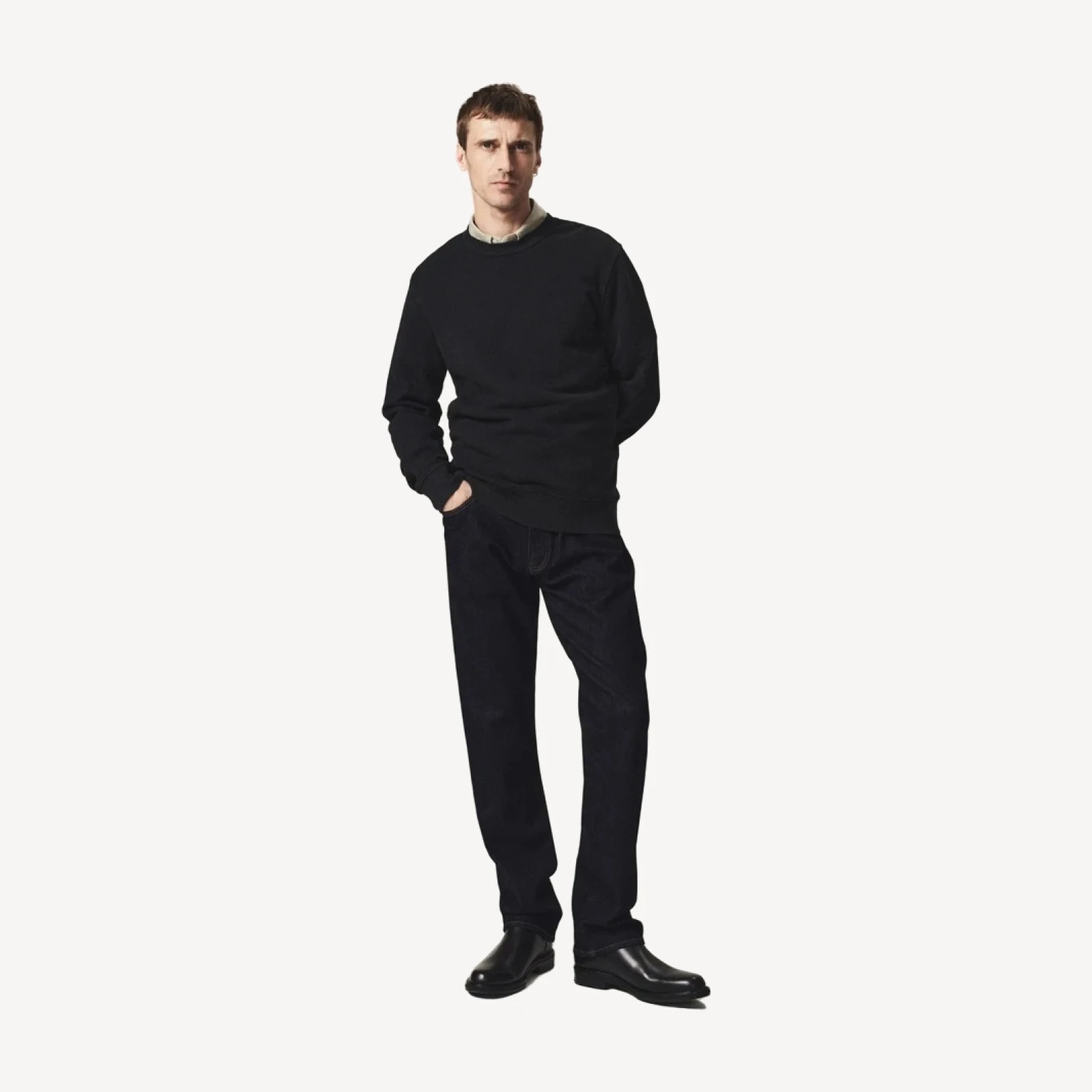 Elijah Straight Cotton Silk Denim in Inky Rinse