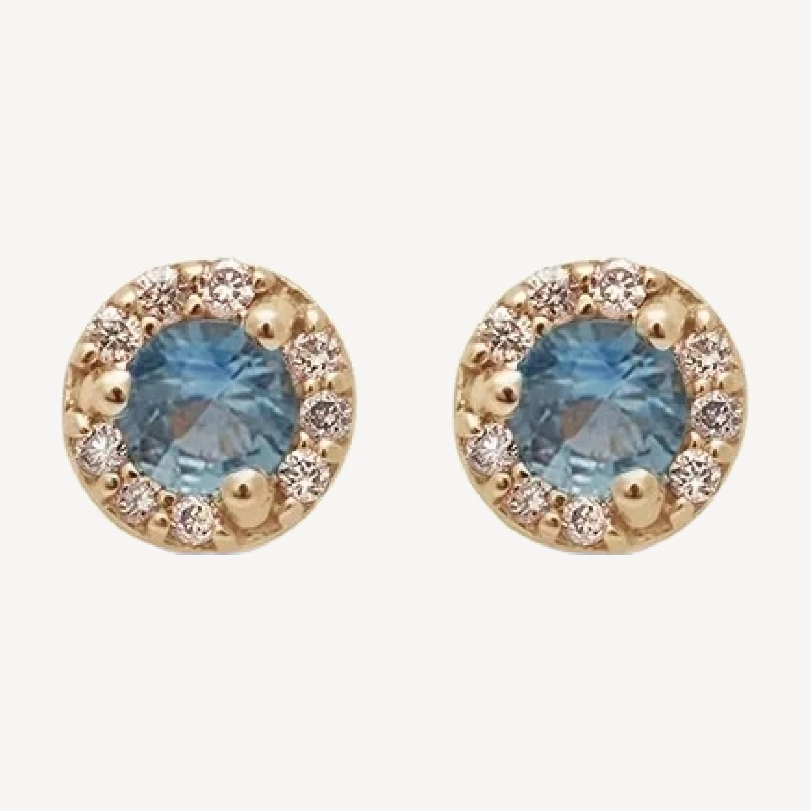 Rosette Stud Earring (Tiny) PAIR - Yellow Gold, Montana Sapphire & Champagne Diamonds