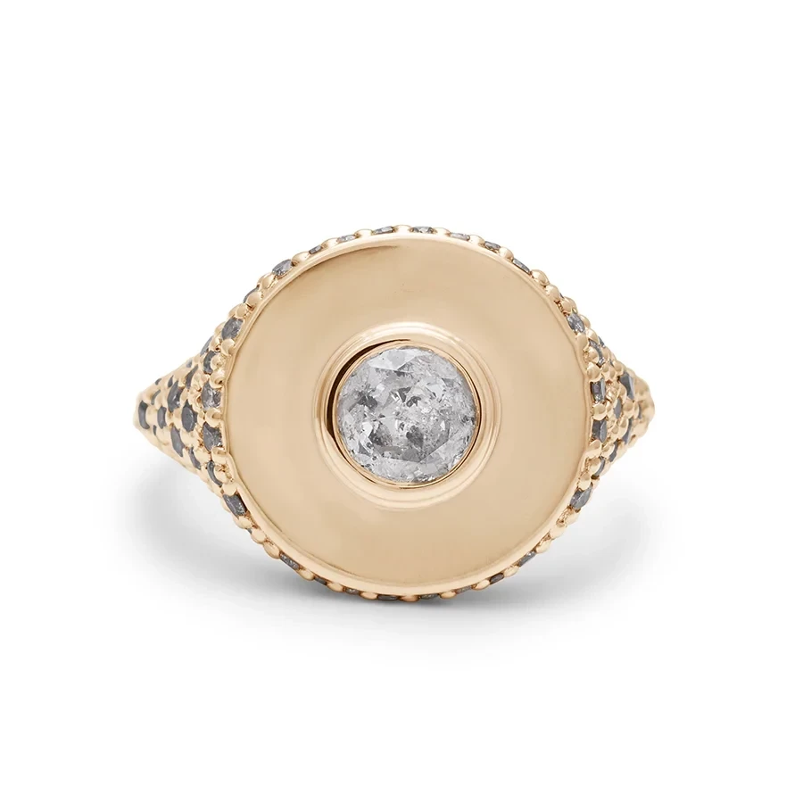 All-Seeing Signet Ring - 14k Yellow Gold & Grey Diamond