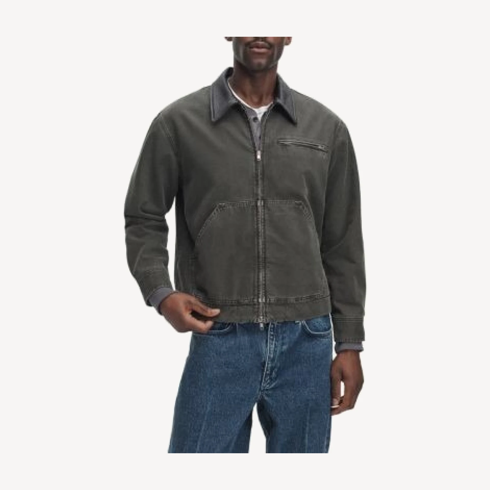 rag & bone Leather Collar Cotton Denim Workwear Jacket