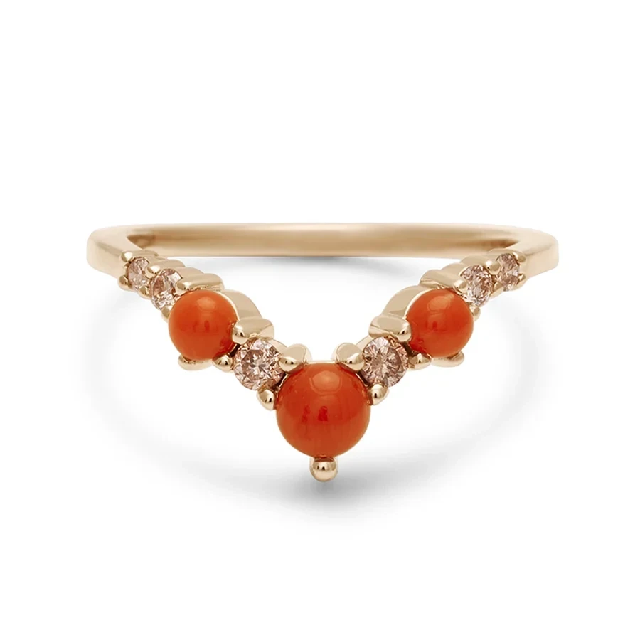 Celestine Tiara Band (Large) - 14k Gold, Coral & Champagne Diamonds