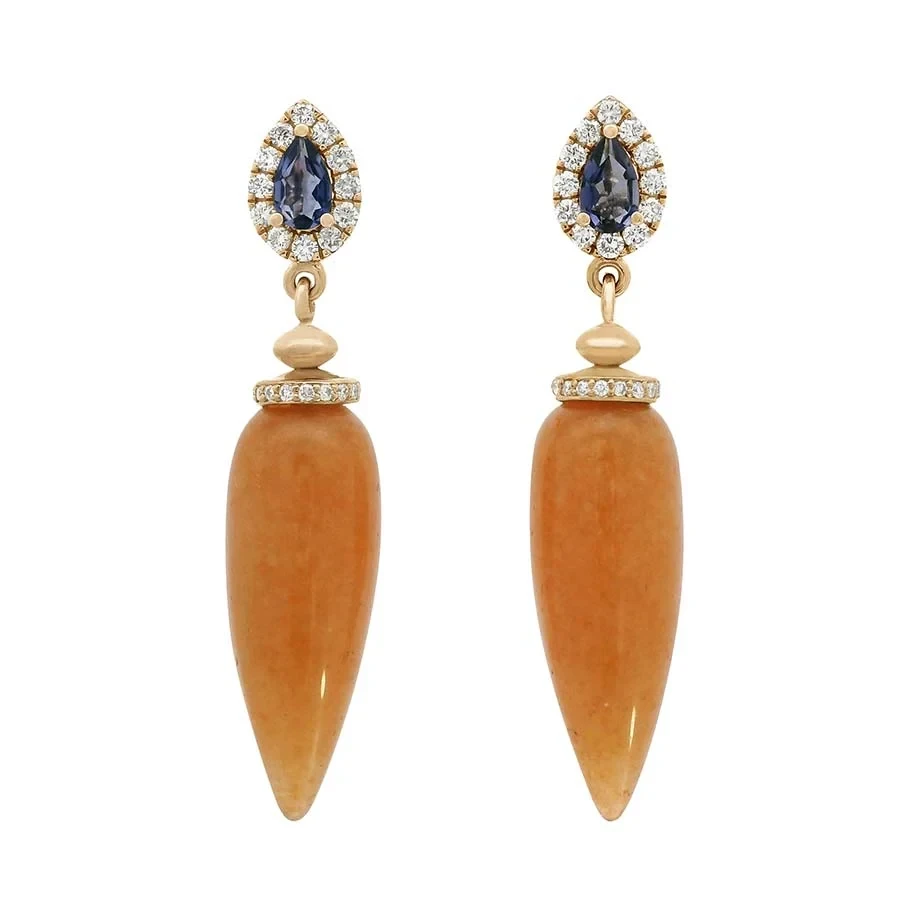 Luna Halo Pendulum Earrings - Yellow Gold, Aventurine & White Diamonds