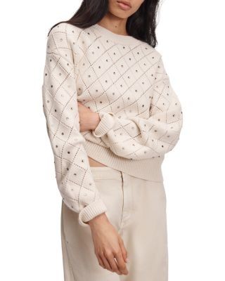rag & bone Emma Wool Embellished Pointelle Crewneck Sweater