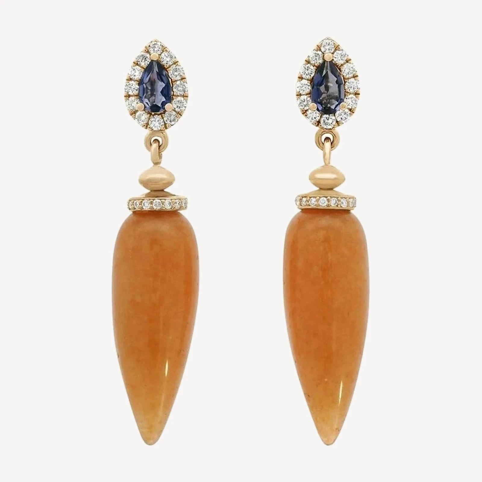 Luna Halo Pendulum Earrings - Yellow Gold, Aventurine & White Diamonds