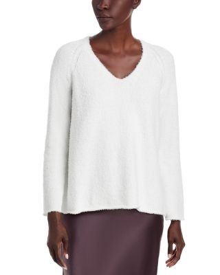 Bloomingdale's Fringed Cotton V Neck Sweater