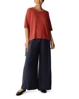 Eileen Fisher Silk Georgette Crepe Wide Ankle Pants