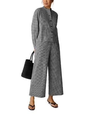 Eileen Fisher Check Print Wide Leg Ankle Pants