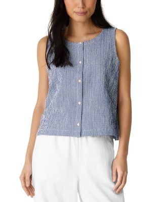 Eileen Fisher Cotton Pucker Check Sleeveless Shirt