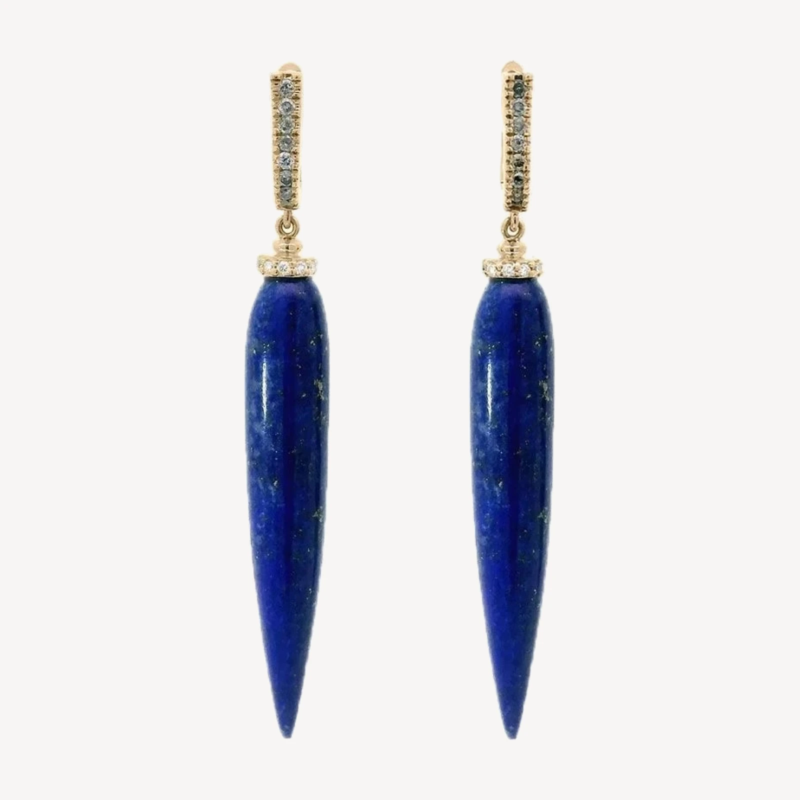 Luna Pendulum U Hoop Earrings - Yellow Gold, Lapis & White Diamonds