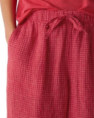 Eileen Fisher Puckered Linen Grid Wide Ankle Pants with Drawstring