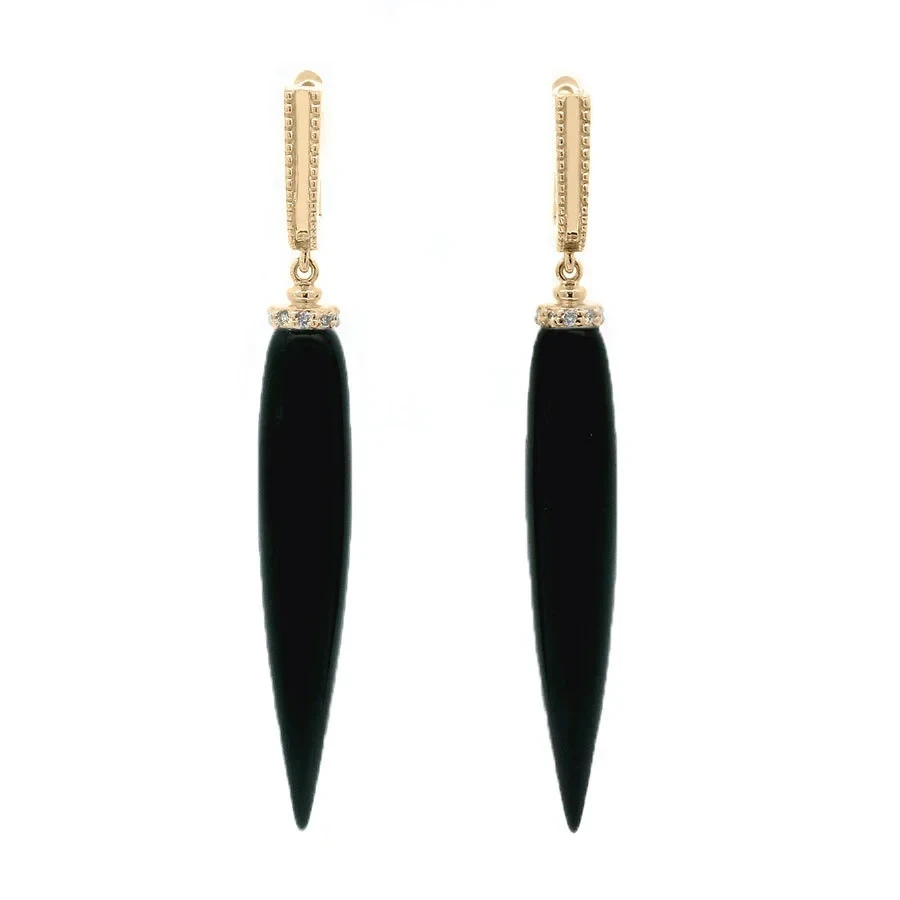 Luna Pendulum U Hoop Earrings - Yellow Gold, Onyx & White Diamonds