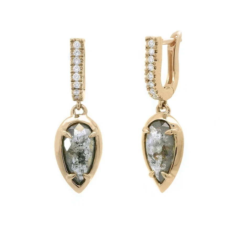 Attelage Pear Drop Earrings (Petit) - Yellow Gold & Grey Diamonds