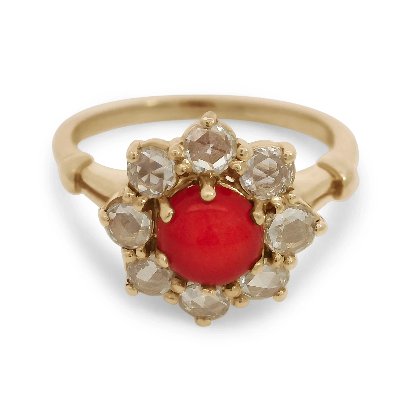 Petite Celestine Ring - Yellow Gold, Coral & White Diamond