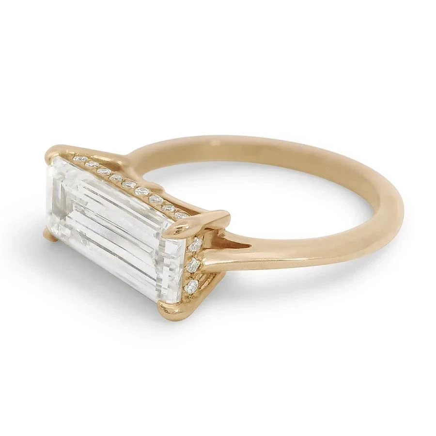 Elongated Bea East/West Hidden Halo Ring - Yellow Gold & Lab White Diamond (2.53ct)