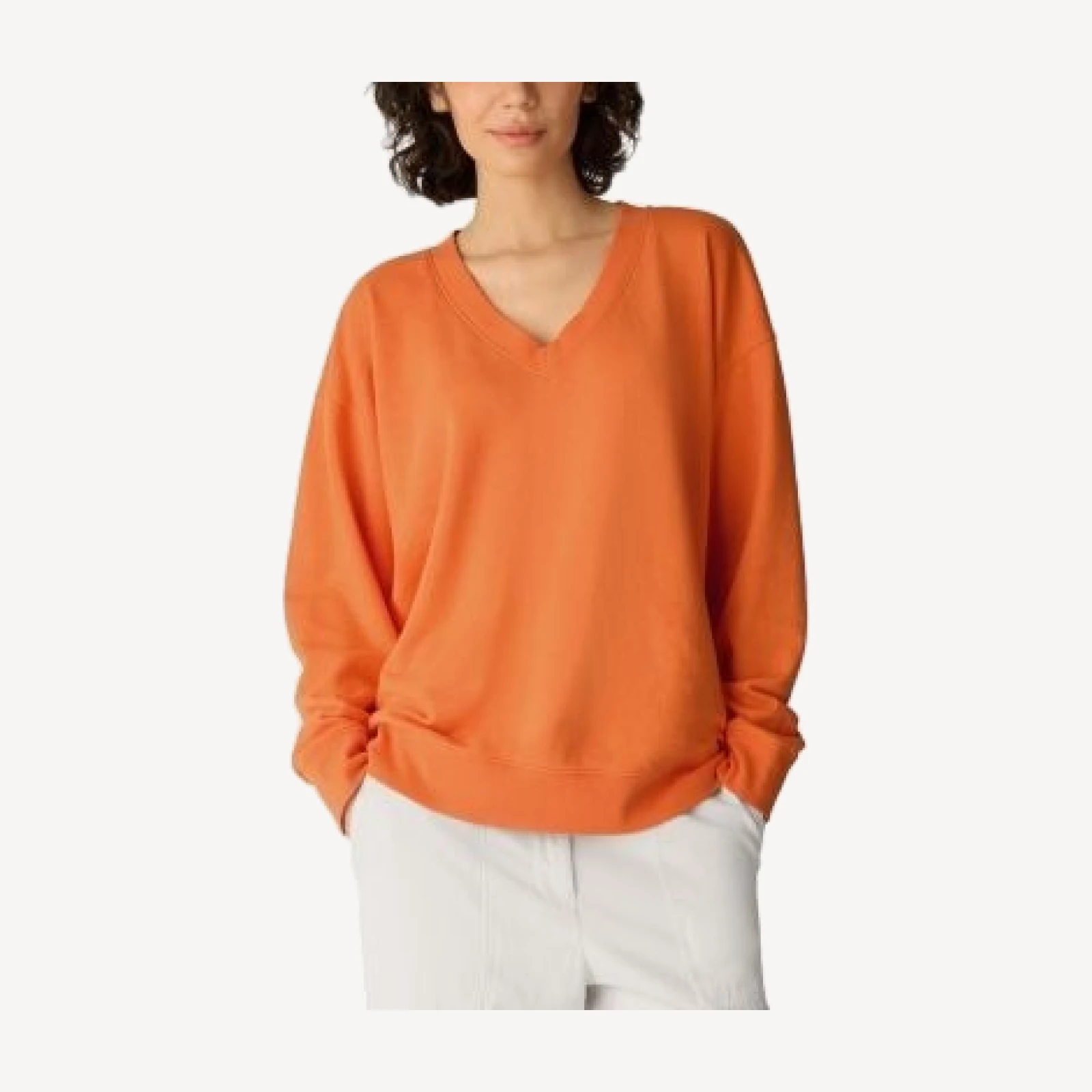 Eileen Fisher Long Sleeve V Neck Cotton Sweatshirt