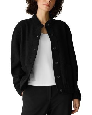 Eileen Fisher Lightweight Boiled Wool Stand Collar Jacket