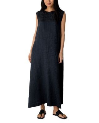 Eileen Fisher Silk Jacquard Round Neck Maxi Dress