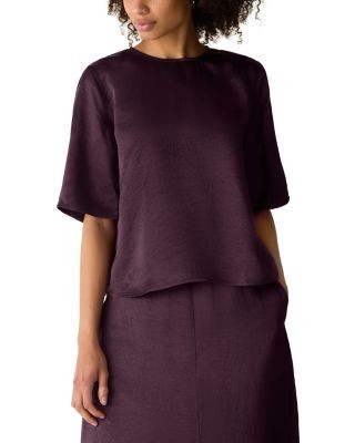 Eileen Fisher Textured Satin Round Neck Elbow Sleeve Top