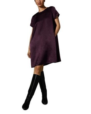 Eileen Fisher Textured Satin Short Sleeve Mini Dress