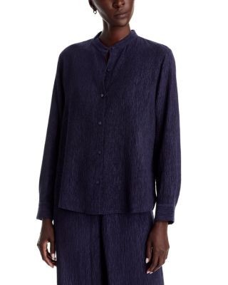 Eileen Fisher Plisse Mandarin Collar Shirt