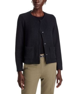Eileen Fisher Cotton Boucle Round Neck Jacket