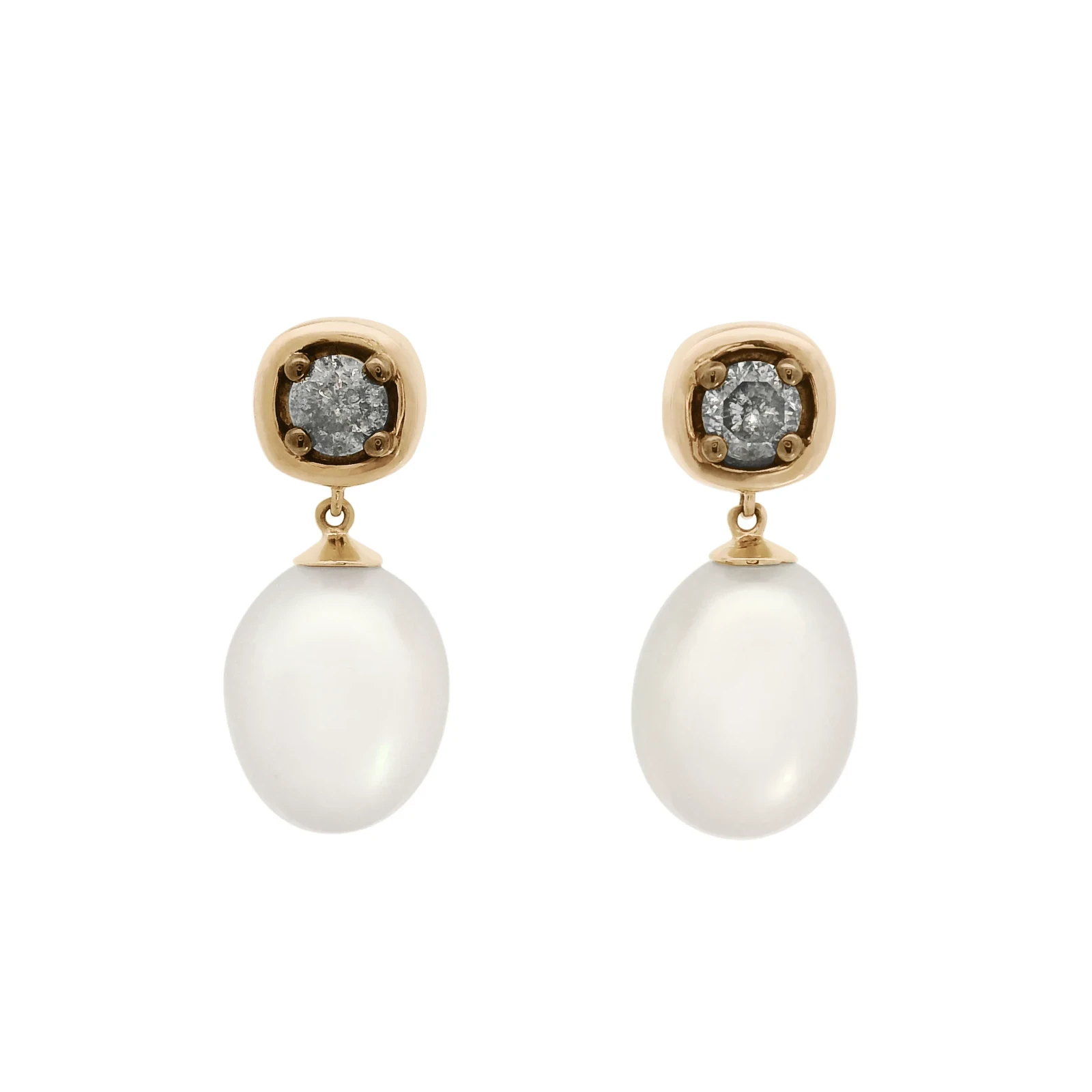Ingot Pearl Drop Earrings - Yellow Gold, Grey or Champagne Diamond & Pearl