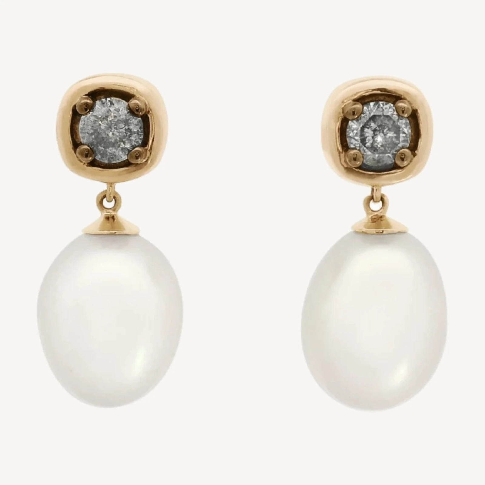 Ingot Pearl Drop Earrings - Yellow Gold, Grey or Champagne Diamond & Pearl