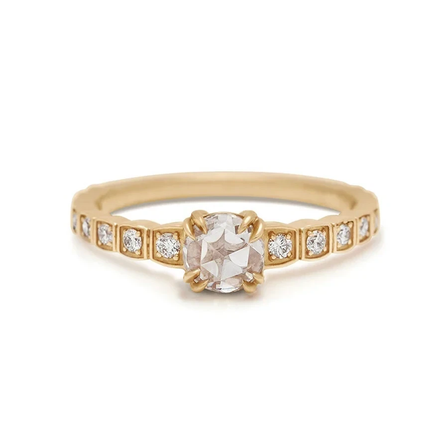 Wheat Engagement Ring - Yellow Gold & White Diamond (0.30ct)
