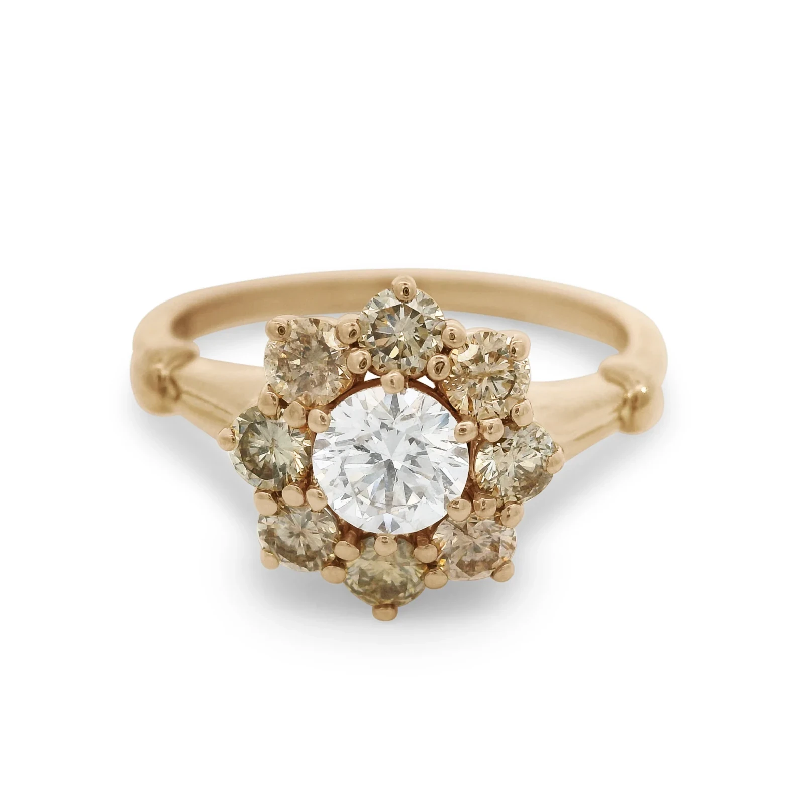 Petite Celestine Ring - 14k Gold, White Diamond & Champagne Diamond (.35ct)