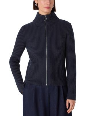 Whistles Zip Front Wool Cardigan Sweater
