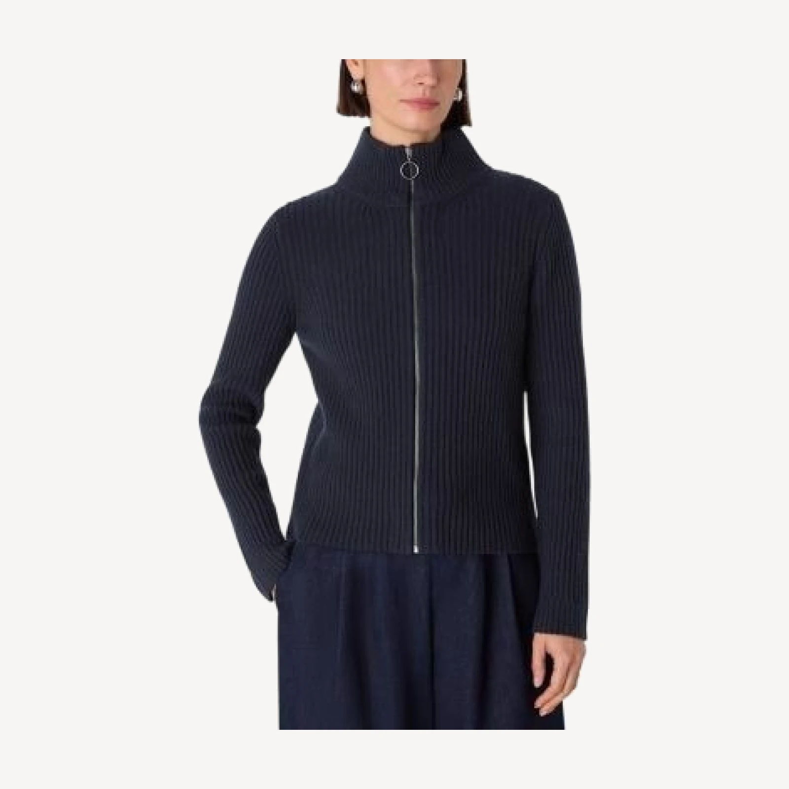 Whistles Zip Front Wool Cardigan Sweater