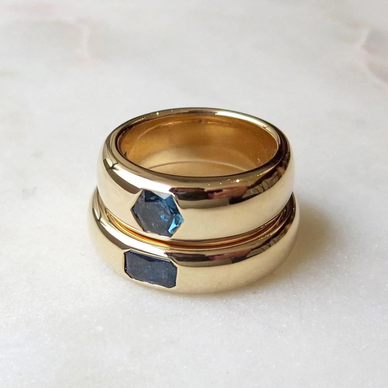 Bespoke Half-Round Bands - 14k Yellow Gold & Sapphire