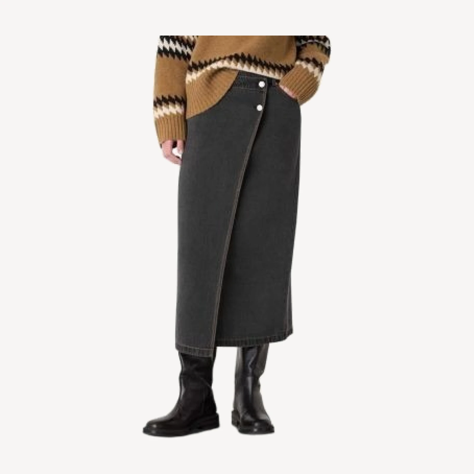 Whistles Denim Button Wrap Midi Skirt