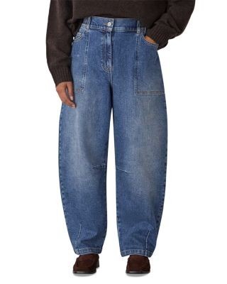 Whistles Petite Elasticated Waist Barrel Jeans in Denim