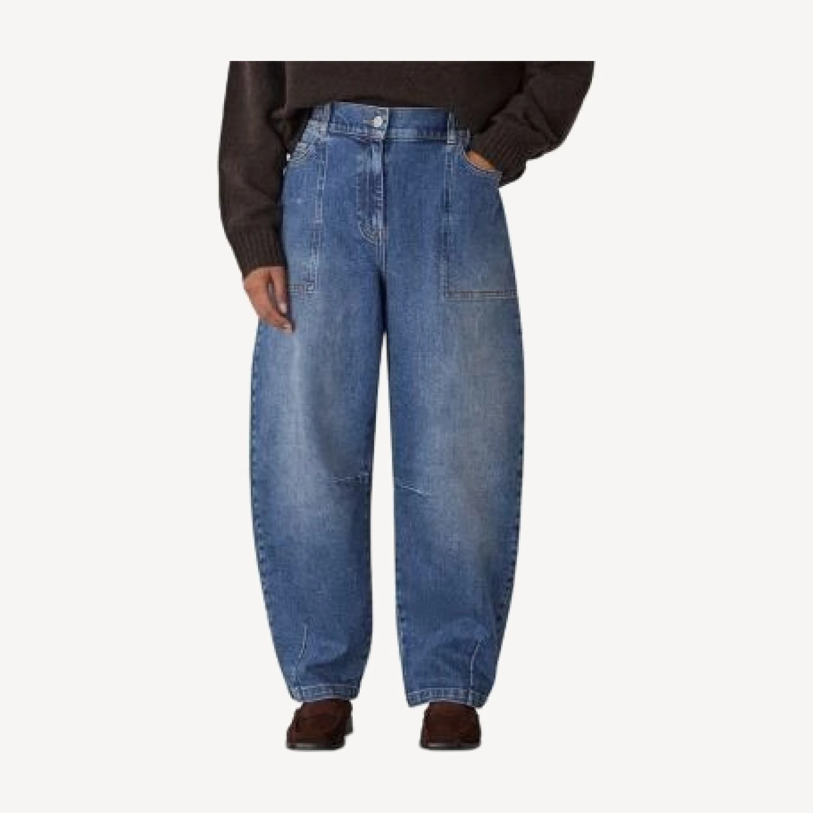 Whistles Petite Elasticated Waist Barrel Jeans in Denim