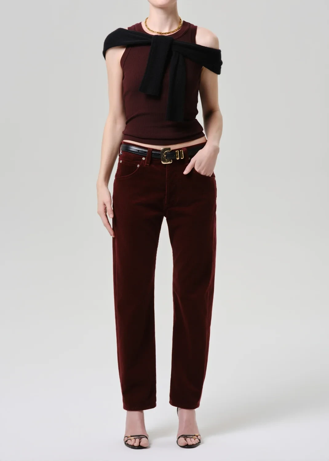 Winslow Boyfriend Long Corduroy in Bordeaux