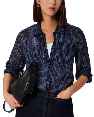 Whistles Grid Print Sheer Shirt