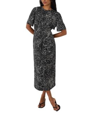 Whistles Crackle Print Twist Front Midi Dress