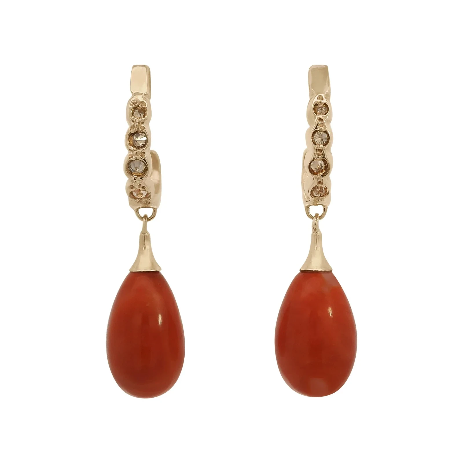 Ingot Droplet Earrings - Yellow Gold, Champagne Diamond & Coral